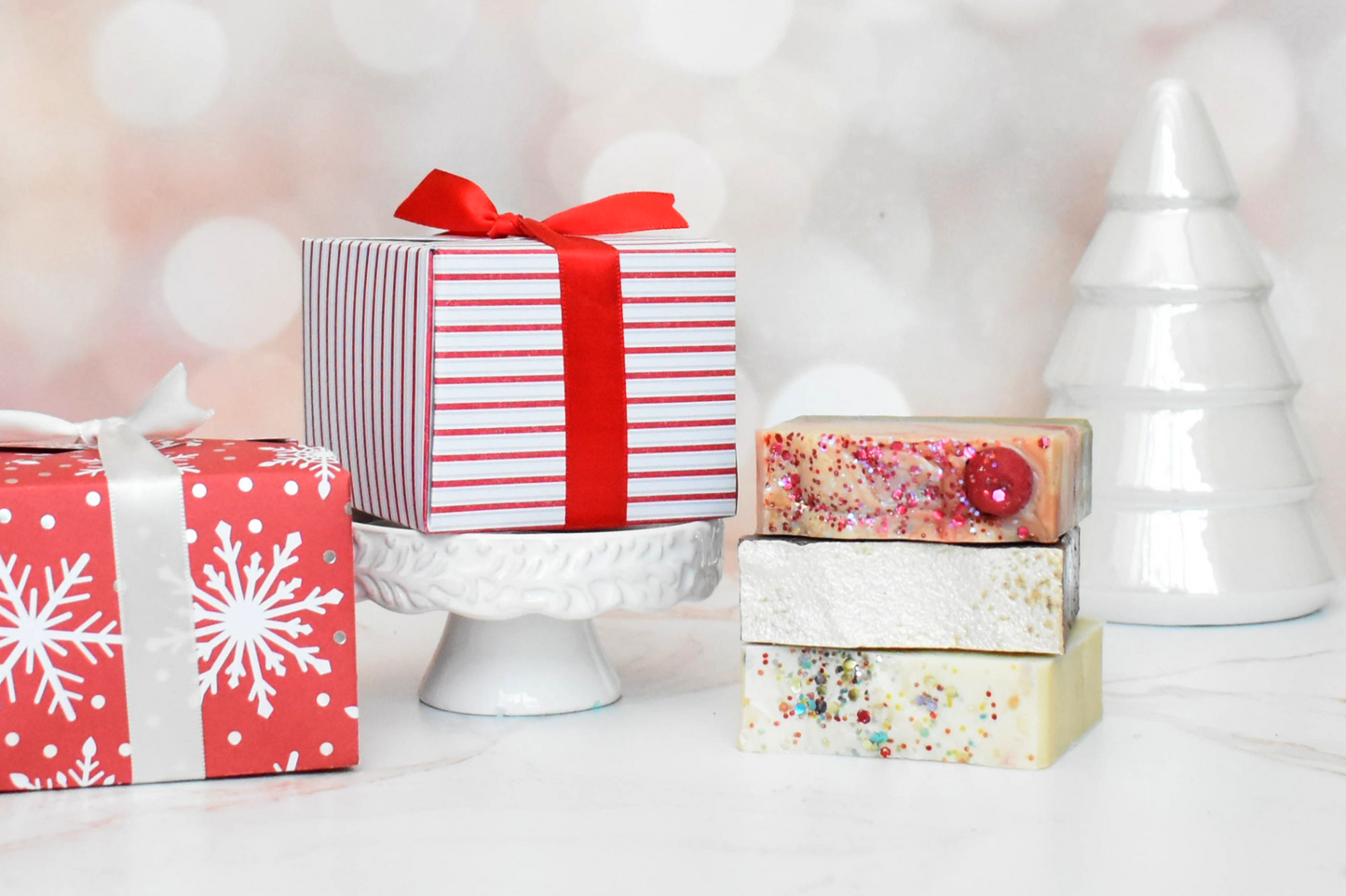 Holiday Gift Box: 3 Artisan Soaps for Christmas Customizable | Free Handmade Gift Box
