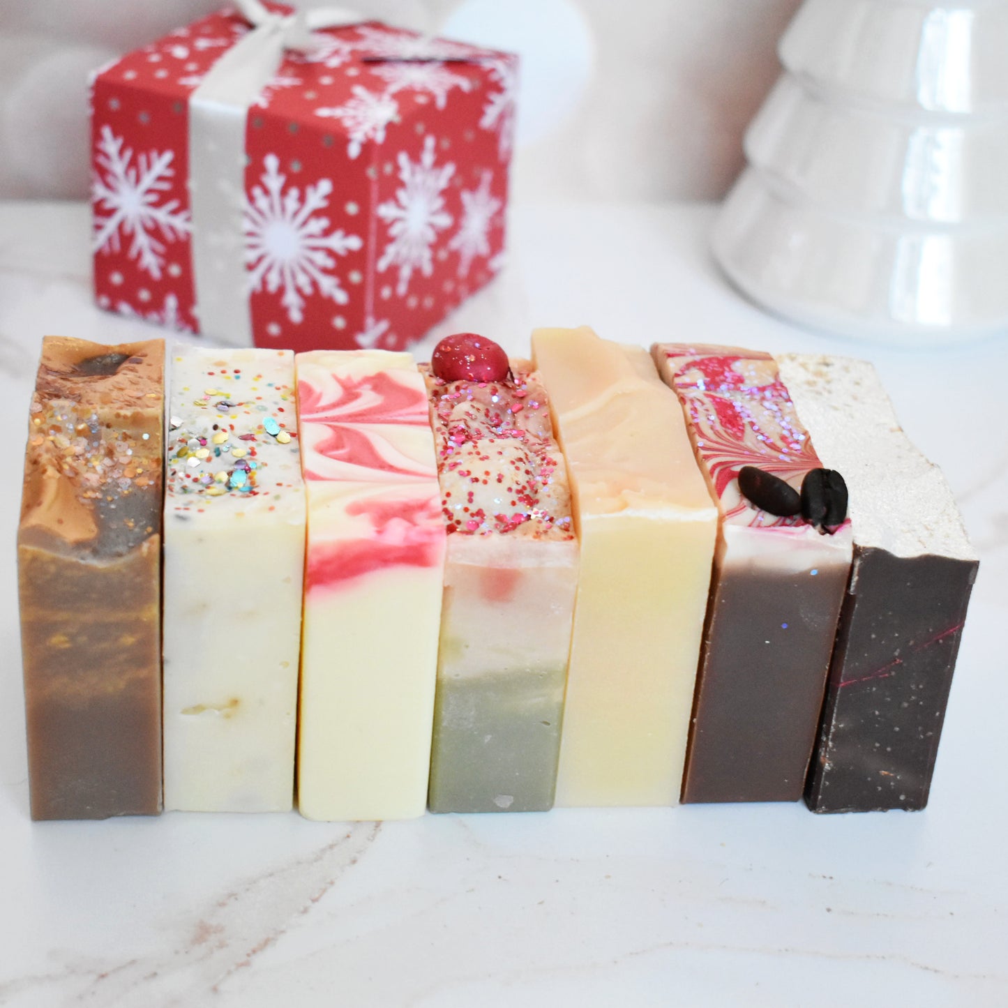 Holiday Gift Box: 3 Artisan Soaps for Christmas Customizable | Free Handmade Gift Box