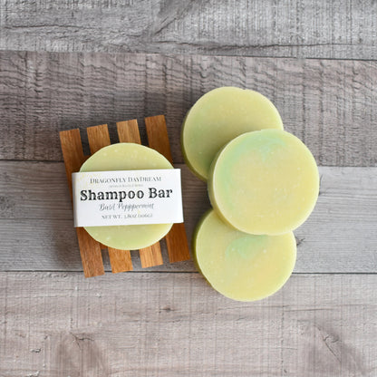 Round basil mint shampoo bars