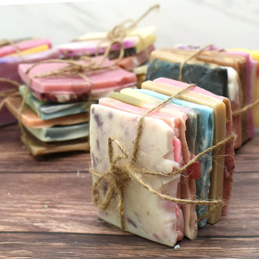 bundles of soap end samplers tied with twine